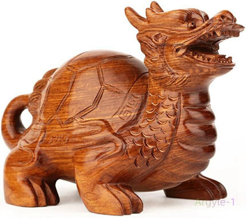 お守り 財運 金運 木製彫刻 置物 風水グッズ 縁起物 開運置物 21cm ドラゴンカメ 龍亀 木彫り