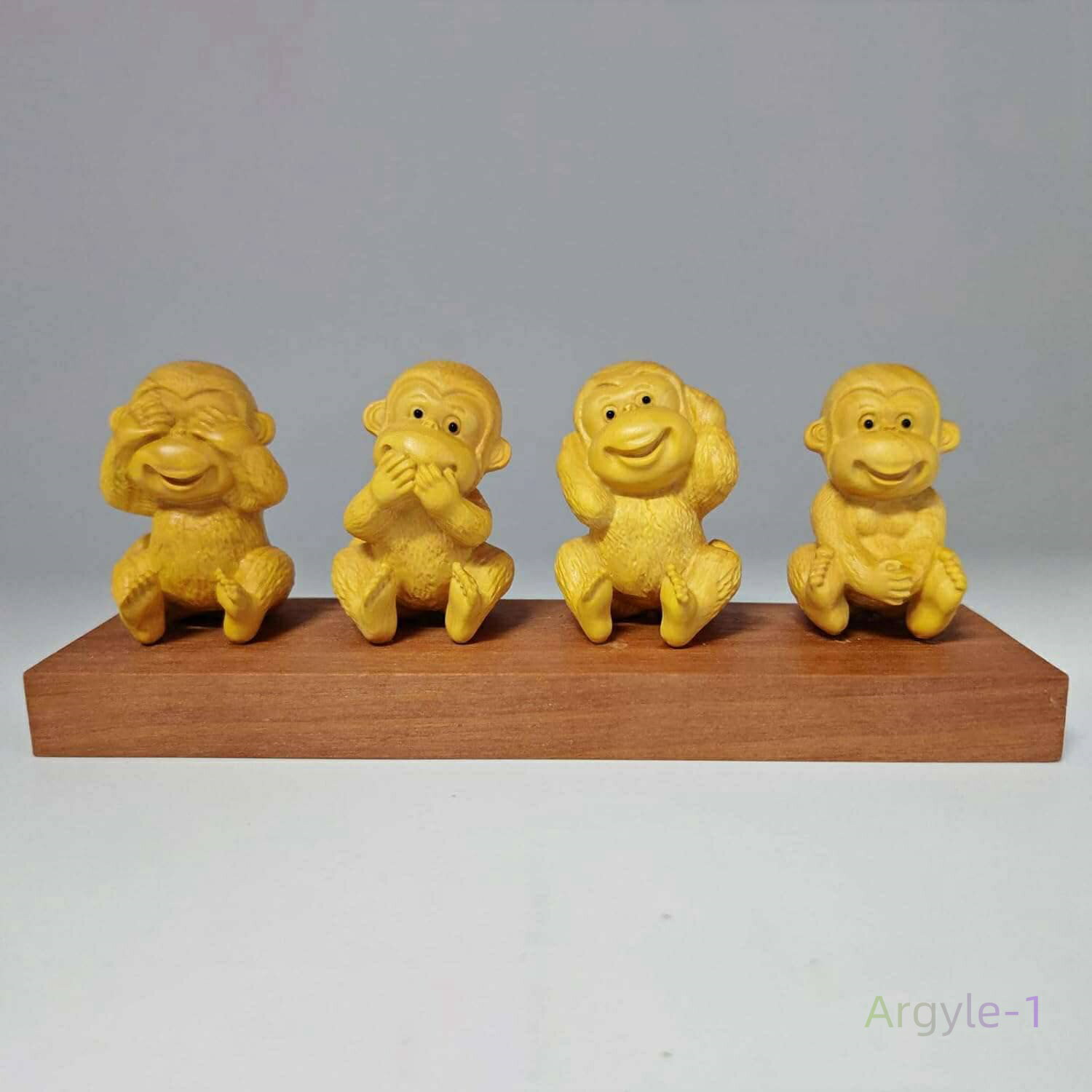 高さ6.3cm 風水グッズ 金運アップ 柘植 ツゲ 不動 聞かざる 言わざる 見ざる オブジェ さる 四猿 置物 猿 木彫り