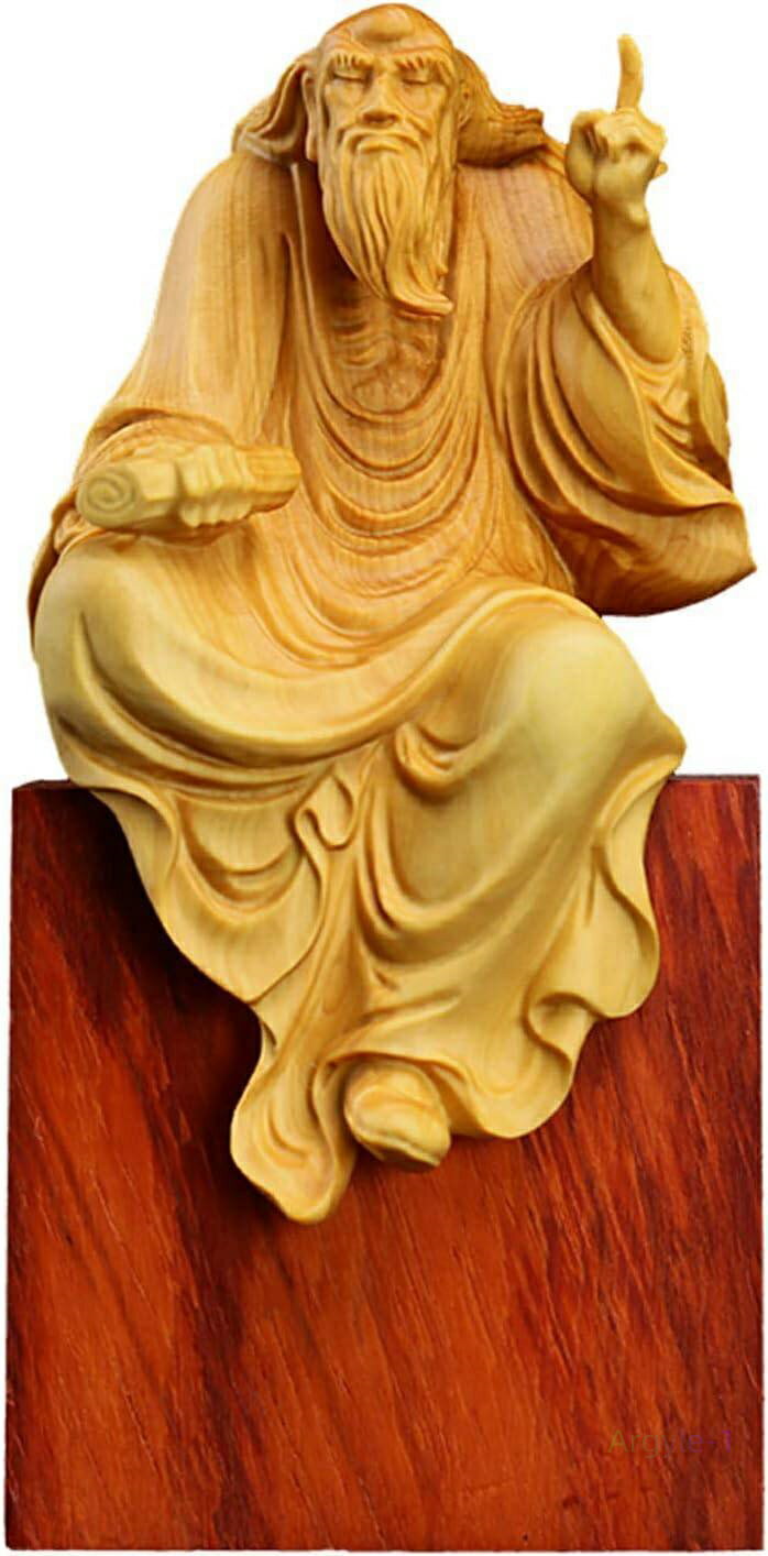 運気 厄除け 開運 大願成就 仏陀彫刻 柘植の木 黄楊 仏教美術品 神像 木製彫刻 高級天然ツゲ木彫り老子像 老子坐像 置物 木彫り