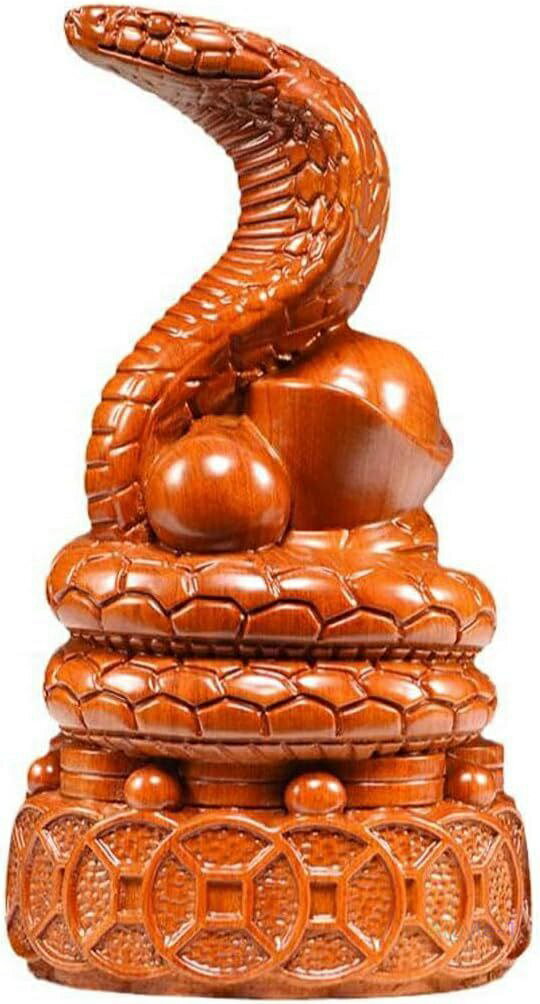 cm) 高さ24 (花梨木 風水グッズ 開運祈願 干支の置物 木製彫刻 干支お守り 木彫り像【巳年(へび)蛇】