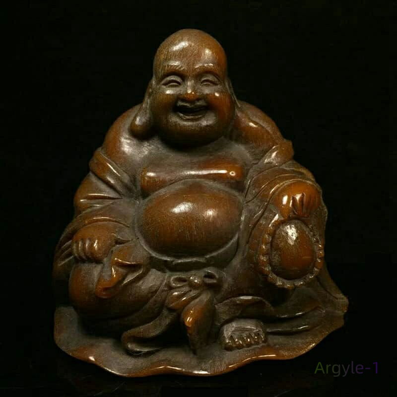 インテリア アンティーク 高さ12cm お守り 金運 天然 牛の角の彫刻 様 布袋 七福神 ミニ 置物 仏像