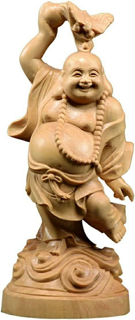 お守り(高さ14cm×巾6cm×奥行5cm) 金運 置物 木彫り仏像 木製彫刻 ツゲ製高級木彫り 様 布袋 七福神