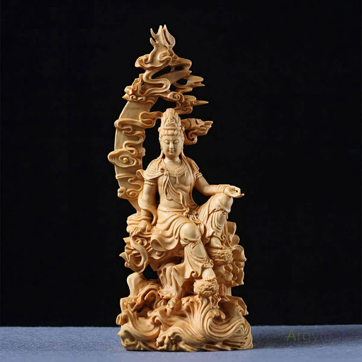 観音菩薩坐像 観音像彫刻 柘植 黄楊 仏教美術品 木製仏像 高級天然ツゲ木彫り 風水【水月観音】菩薩像 観音像 置物 木彫り 仏像