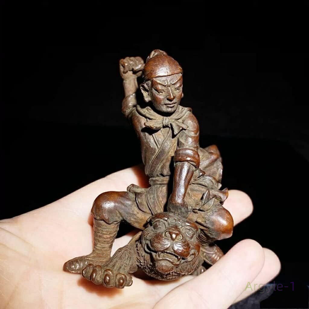 雑貨 コレクション インテリア 彫刻 置物 銅像 (高さ8.7cm×巾10.5cm) 武松（銅製/古色）フィギュア 天傷星行者 行者武松 水滸伝