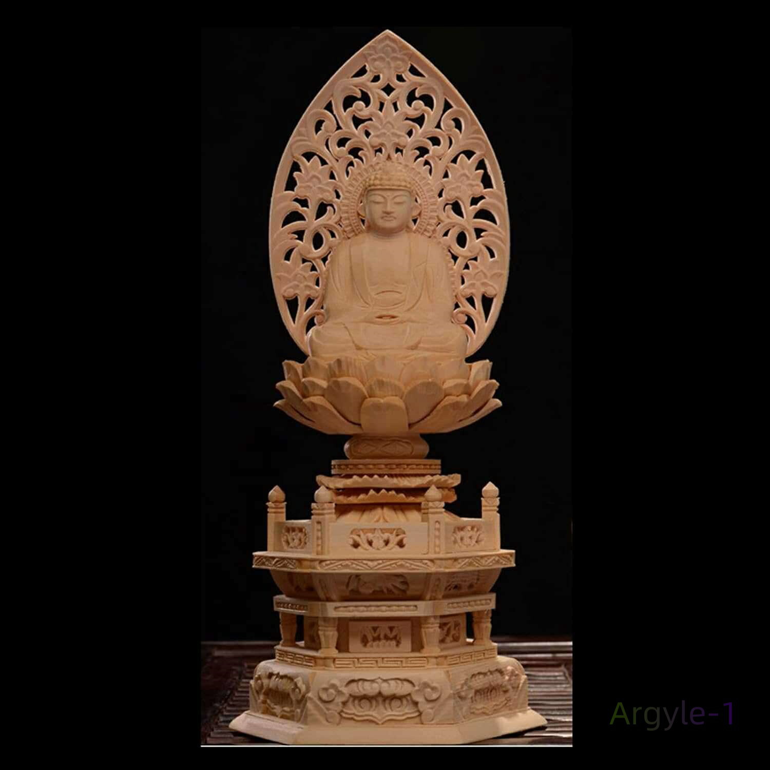 『曹洞宗?臨済宗?天台宗』◆仏壇用のご本 六角台 草光背 桧木製高級木彫り 厄除け 祈る 置物 仏壇仏像 仏像【如来】釈迦如来座像