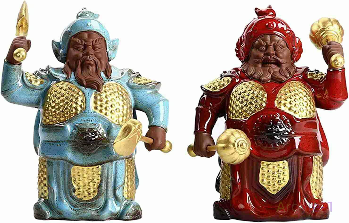 高さ19.5cm 彩色 阿形・吽形2種セット 仏像コレクション フィギュア 置物 金剛力士 仁王像 阿吽像 金剛力士立像 陶器製