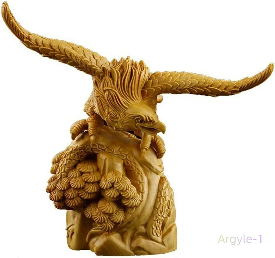 美術品 高級天然ツゲ木彫り 16cm 置物 ホーク 鷹