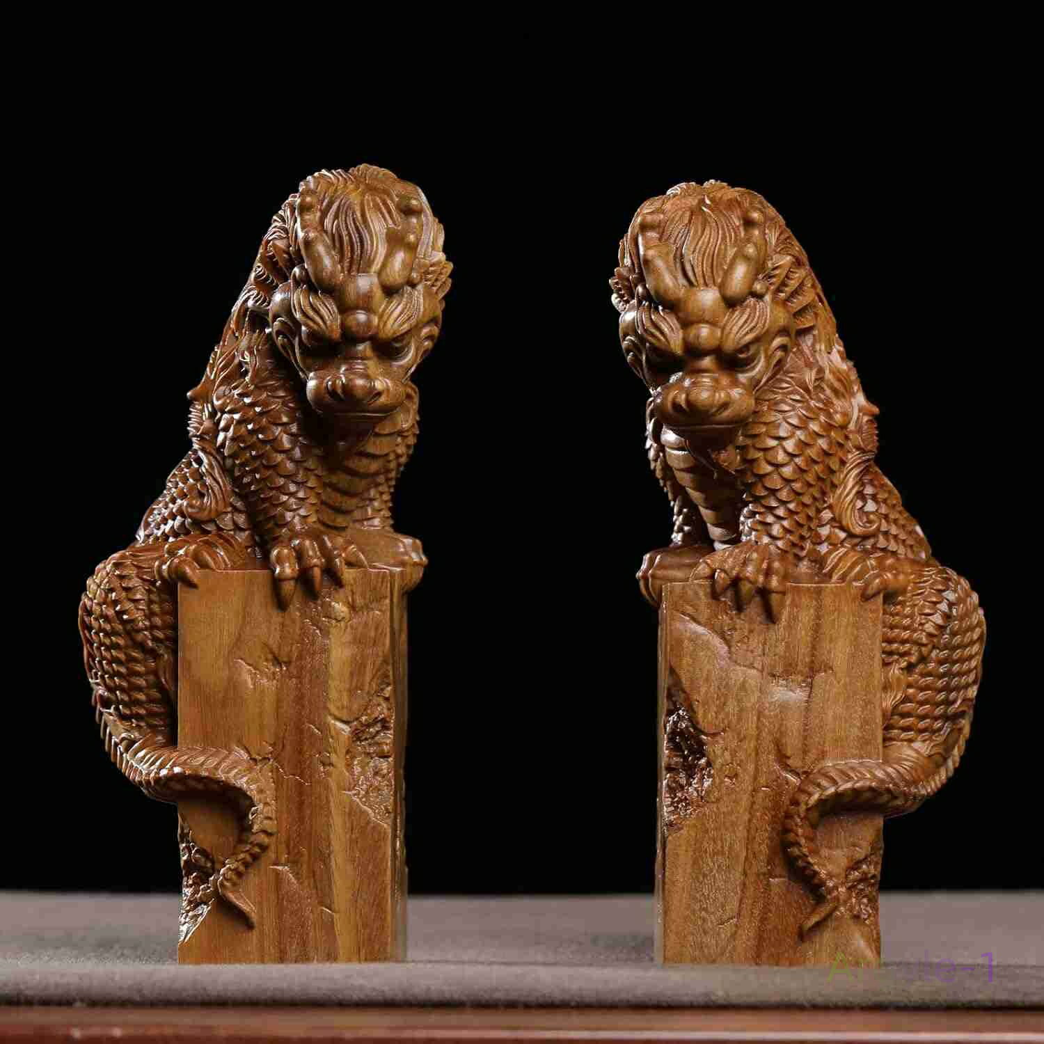 魔除け 厄除け 風水置物 15cm 木製 木彫りの置物【麒麟】2体セット