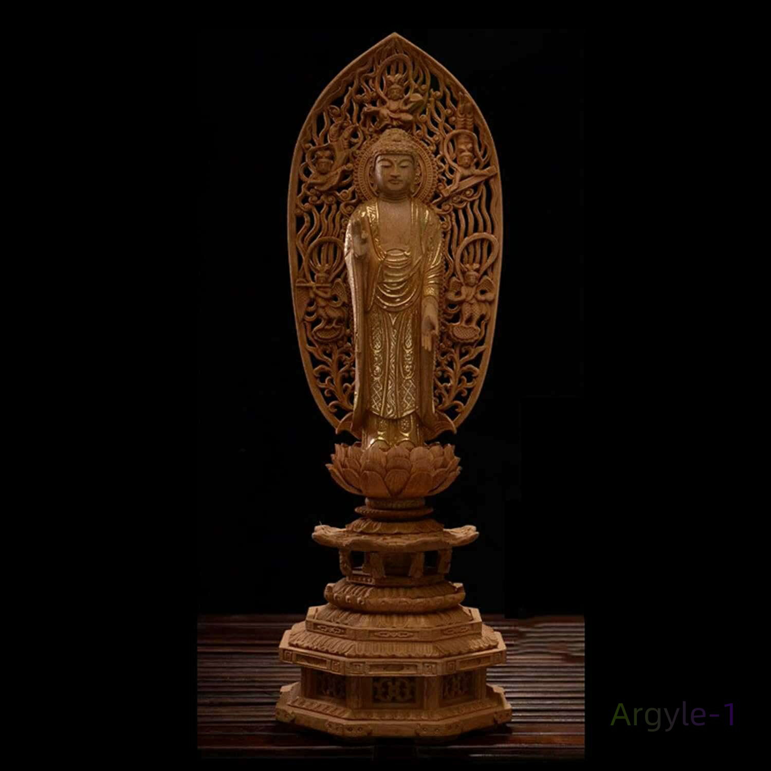 干支『浄土宗?時宗』樟 十二支守り本尊 厄除け 原木蒔絵系＿（戌?亥年生まれ）祈る 西方三聖 置物 仏壇仏像 阿弥陀如来立像 仏像