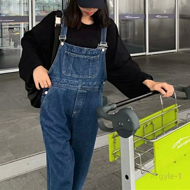 オーバーオール デニム レディース 春秋 デニムサロペット オールインワン サロペット デニム ロングパンツ パンツ ロング ゆったり つなぎ おしゃれ 無地 サロペ ポケット 体型カバー 重ね着 レイヤード 20代 30代 40代 人気 カジュアル