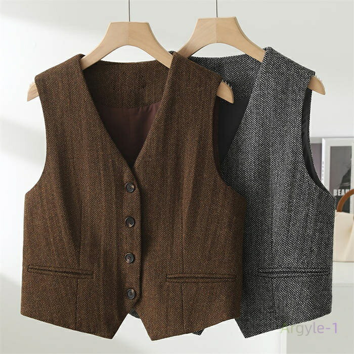 ベスト ラシャ ツイード レディース 新作 ノースリーブ ラシャベスト Vネック 春 秋 無地 ジレ トップス ベストジレ デザイン感 前開き ボタン 重ね着 ...