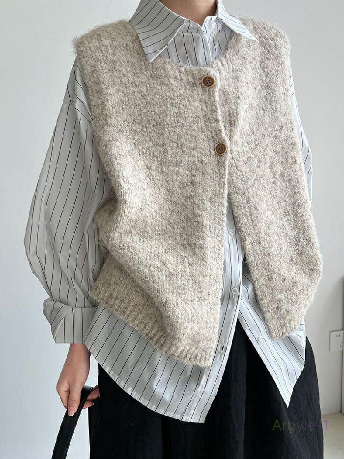 ニットベスト レディース 春 秋 ノーカラー 前開き ニット ベスト トップス 羽織り 無袖 ノーカラー 重ね着 ベスト ノースリーブ レイヤード風 無地 シン...