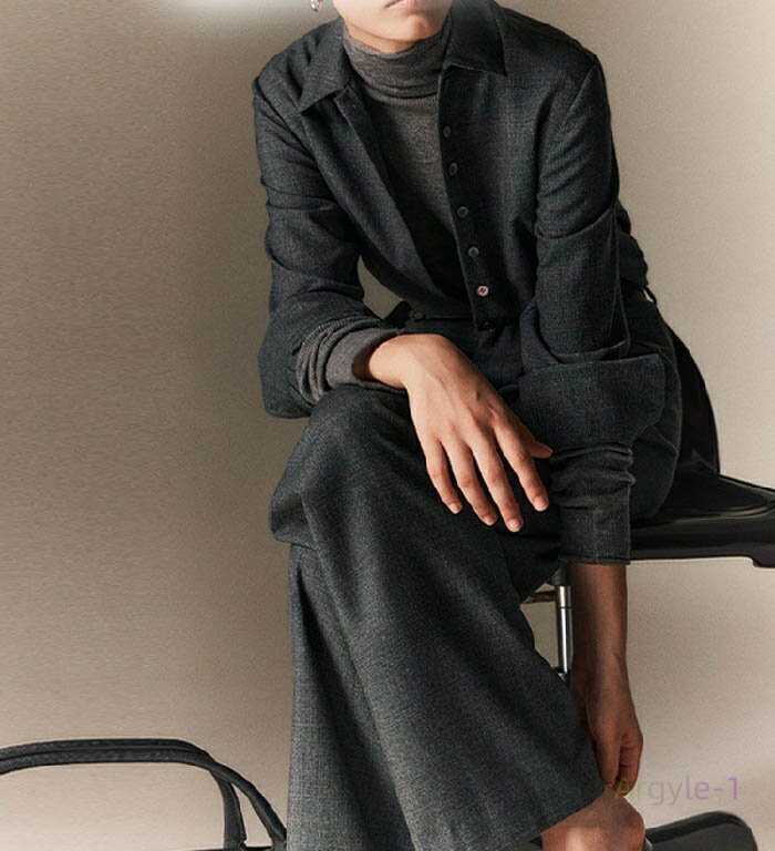 2点セット セットアップ レディース シャツ ワイドパンツ 重ね着 シャツ ブラウス 長袖 春 秋 パンツスーツ 大きいサイズ 体型カバー すっきり 着痩せ シ...