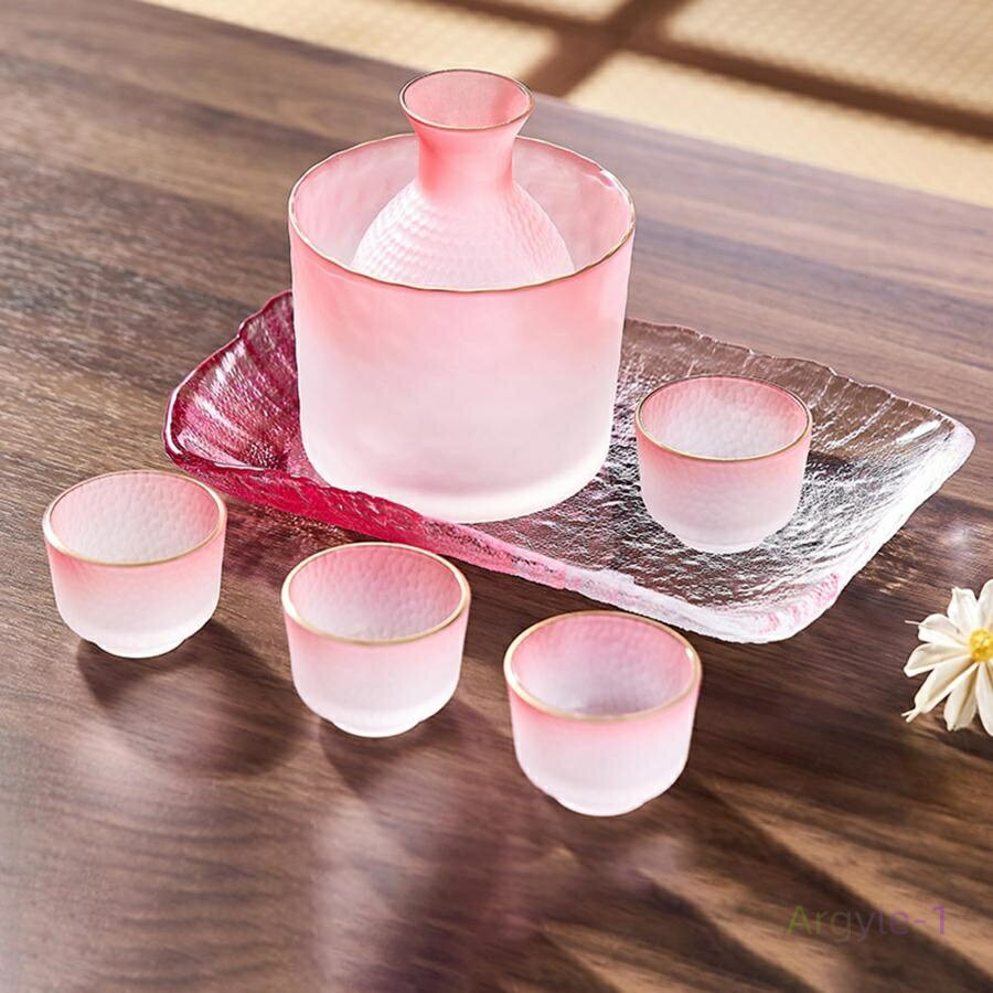 酒器セット 冷酒器 600ml+300ml+40ml*4個 日本酒 ガラスセット 冷酒耐熱ガラス 盃 トレイ シンプル おしゃれ 和酒徳利セット 陶器 冷酒