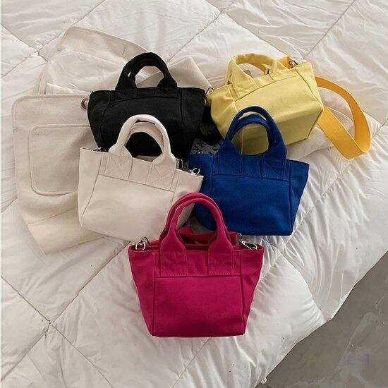 キャンバスバッグ ハンドバッグ ミニバッグ ミニサイズ スモールバッグ 小さめ 小さい トートバッグ トート ショルダー ショルダーバッグ 無地 斜めがけ レデ...