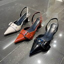 バックストラップパンプス レディース ベルト ポインテッドトゥ ハイヒール 6cmヒール バックル レトロ クラシカル フェイクレザー きれいめ エレガント 美...