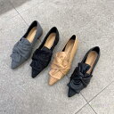 パンプス レディース リボン フラットシューズ ローヒール 3cmヒール 太めヒール ポインテッドトゥ フェイクレザー エコレザー ツイスト 個性的 ユニーク ...