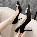 パンプス レディース 靴 シューズ ポインテッドトゥ ハイヒール ビジュー きらきら 美脚 脚長 きれいめ エレガント パーティーシューズ お呼ばれ 結婚式 フ...