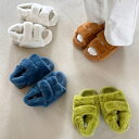 フェイクファーサンダル レディース バックストラップ フラットシューズ もこもこ 4cmヒール ストラップ エコファー スリッパ サンダル 4color カジュ...