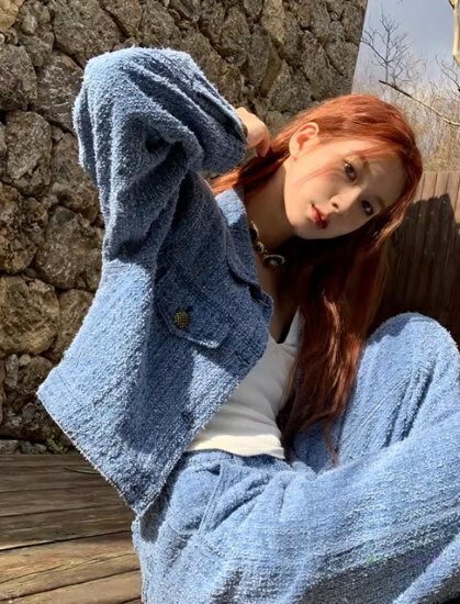 セットアップ レディース 上下セット ツーピース 2点セット デニム調 ジャケット ポロ襟 長袖 フロントボタン ショート丈 ロングパンツ ハイウエスト カジュアル お出かけ おしゃれ ファッション