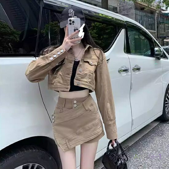 セットアップ レディース 上下セット 2点セット ツーピース ジャケット 長袖 クロップド丈 襟あり フロントボタン ボトムス ミニスカート タイト ハイウエスト カジュアル お出かけ おしゃれ 女性