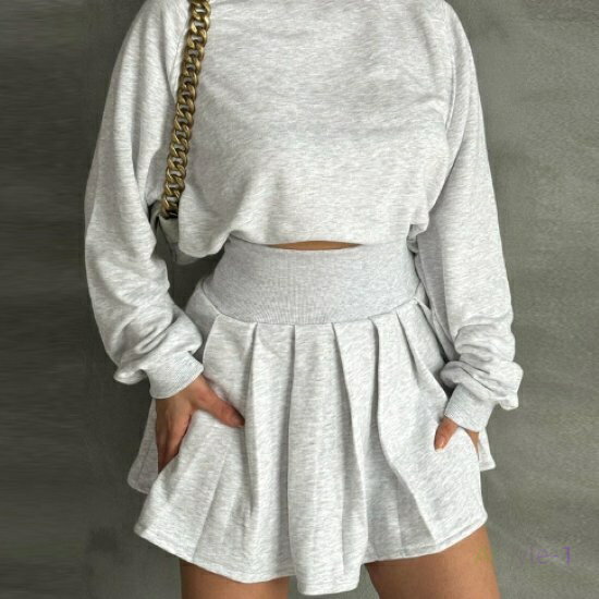 スウェットセットアップ レディース 上下セット 2点セット ツーピース トップス 長袖 プルオーバー ショート丈 トレーナー ボトムス ミニスカート プリーツス...