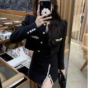 セットアップ レディース 上下セット 2点セット ツーピース スカートスーツ ジャケット 長袖 ショート丈 ミニスカート パール装飾 きれいめ エレガント 上品...