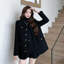 パンツスーツ レディース セットアップ 2点セット ツーピース ジャケット 長袖 羽織 ノーカラー ゴールドボタン 金ボタン ショートパンツ カジュアル きれい...