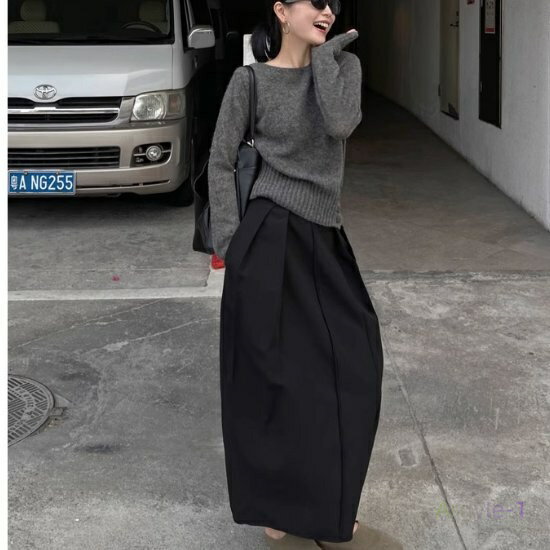 ドレープスカート レディースファッション ボトムス プリーツスカート ロングスカート ハイウエスト 体型カバー 個性的 ベーシック シンプル カジュアル 大人可...