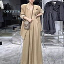 セットアップ レディース 2点セット ツーピース 羽織 ジャケット 長袖 スーツ襟 キャミソールワンピース ロングワンピース Vネック ワンピーススーツ きれい...