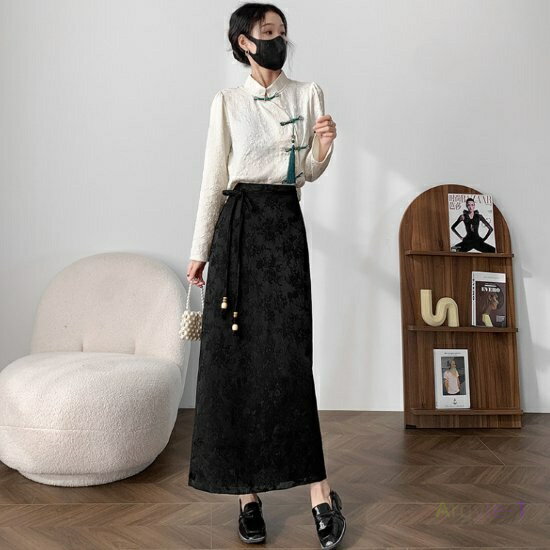 ロングスカート レディース ボトムス スカート ロング丈 ジャガードスカート 黒 ブラック ハイウエスト カジュアル お出かけ おしゃれ きれいめ エレガント ...
