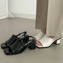 サンダル レディースファッション シューズ オープントゥ ミドルスリングバッグサンダル チャンキーヒール スクエアトゥ 大人可愛い ベーシックカラー 上品 華麗...