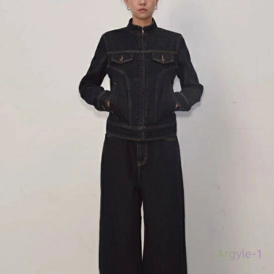 デニムセットアップ レディース 上下セット ツーピース 2点セット デニムジャケット ジップアップジャケット 長袖 ワイドパンツ Gパン カジュアル お出かけ ...