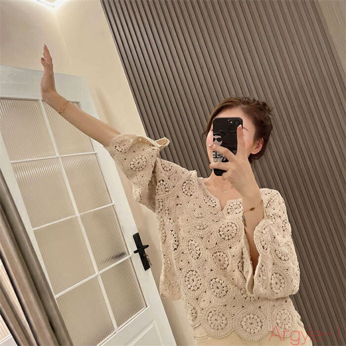 【送料無料】ニットトップス トップス ブラウス レディース 透かし編み 新作 韓国 きれいめ 長袖 春 夏 秋 薄手 ニットトップス セーター ニットブラウス おしゃれ プルオー