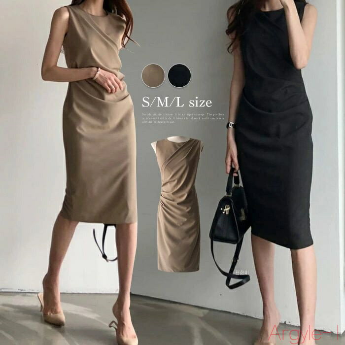 【送料無料】タイトワンピース タンクトップワンピース ノースリーブ 夏 レディース ノースリーブワンピース 膝丈 きれいめ タイト 膝丈ワンピース 春夏 Aライ...