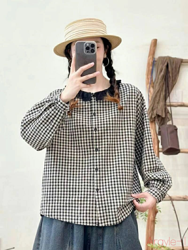 【送料無料】ブラウス レディース チュニックブラウス シャツ 長袖 Tシャツ チュニック ギンガムチェック柄 綿シャツ シャツブラウス トップス コットンブラウス ゆったり お