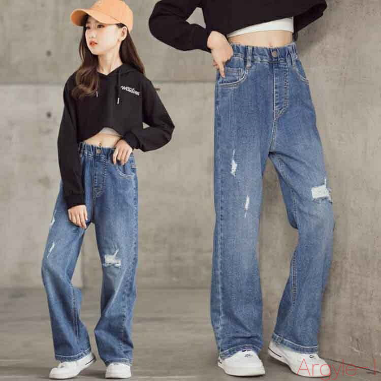 【送料無料】子供 服 春 新作 ボトム デニム パンツ 長ズボン 男の子 男児 キッズ ジュニア ユニセックス 110cm-170cm ストレートパンツ 女の子...