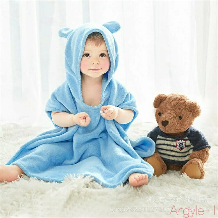【送料無料】ベビーバスローブ ポンチョ キッズバスローブ 子供用 パジャマ キッズ 赤ちゃん プール タオル ベビー バスタオル ボタン付き クマ ベアーマイク...