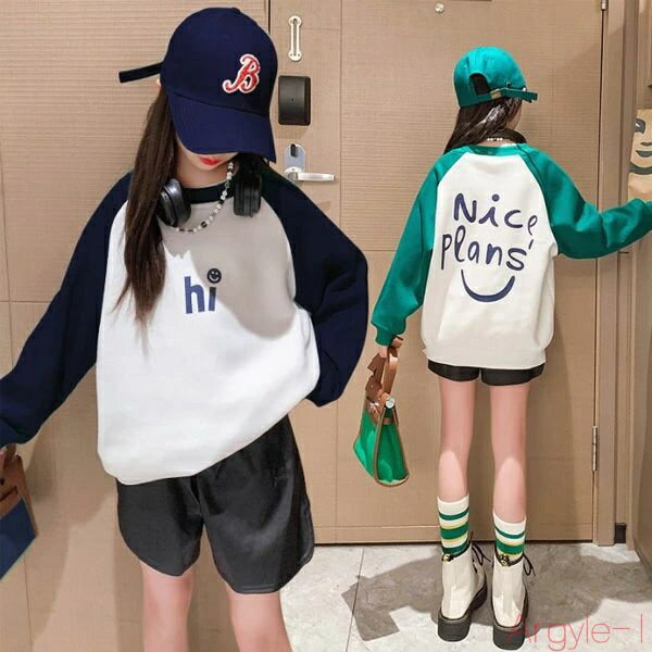 【送料無料】子供服 長袖 スウェット 春 秋 冬 新品 女の子 ジュニア服 トップス キッズ スウィート トレーナー レジャー 丸首 裏起毛なし 裏起毛あり 学...