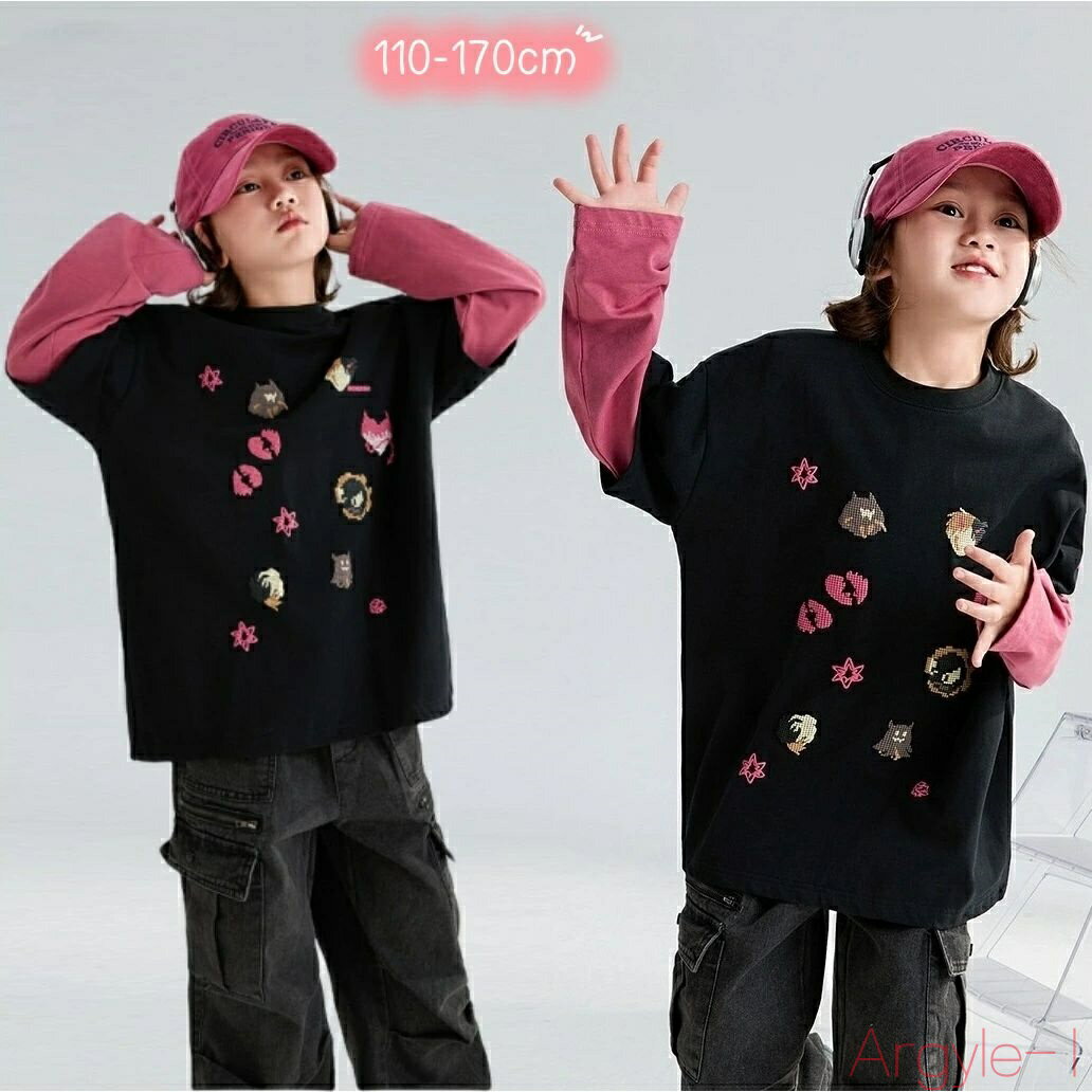 【送料無料】長袖Tシャツ 男の子 女の子 綿100% シルエットシャツ 重ね着風 ロンT Tシャツ 長袖 子供服 春 秋 冬 大きいサイズ 小学生 中学生 高校...