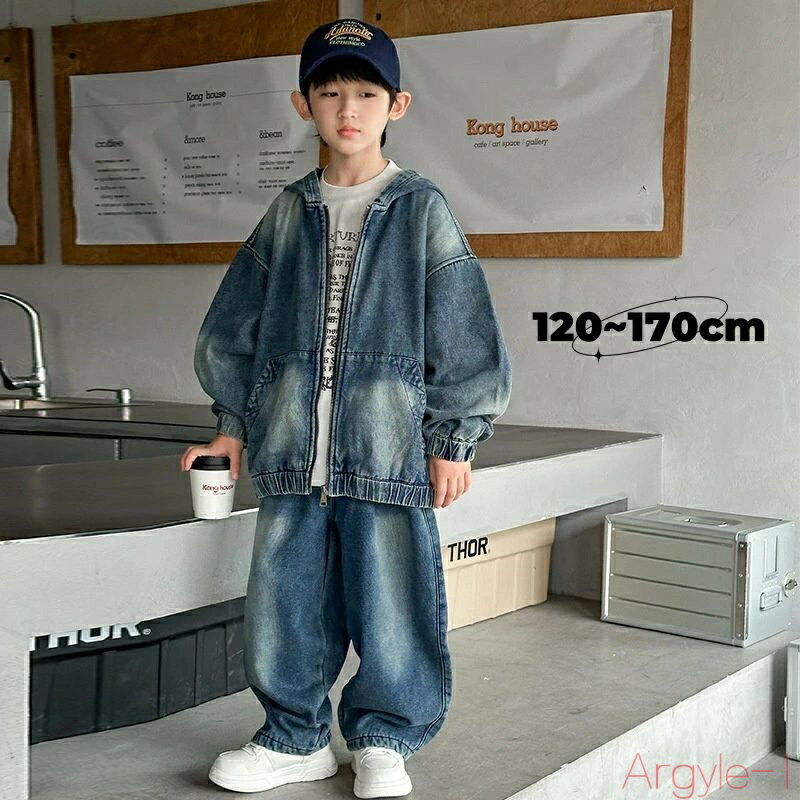 【送料無料】デニムセットアップ 男の子 春 キッズ セットアップ おしゃれ ダンス服 子供服 男の子 上下セット デニムジャケット デニムパンツ ゆったり 大き...