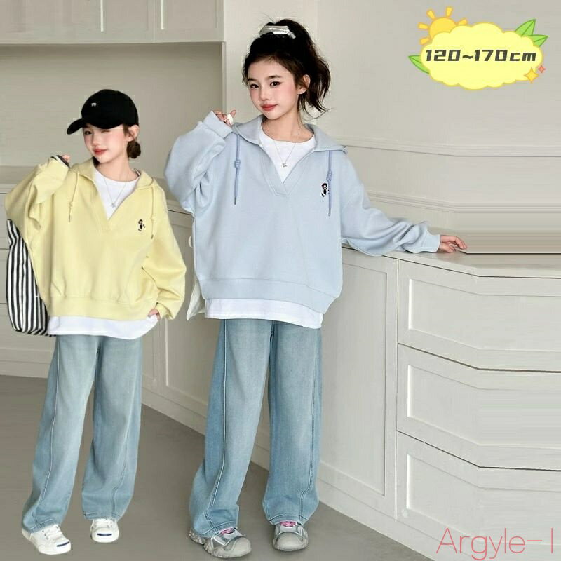 【送料無料】子供服 女の子 セットアップ デニム カジュアル セット 2点 運動 デニムズボン ジーンズ 可愛い 韓国 子供 服 おしゃれ 幼稚園 大人っぽい ...