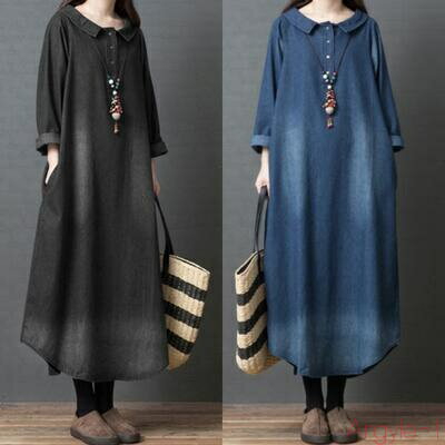 【送料無料】ワンピース デニム カジュアル ロング丈 袖あり 長袖 おしゃれ レディース 可愛い フェミニン ワンピ ドレス ゆったり 体型カバー 色落ち こな...