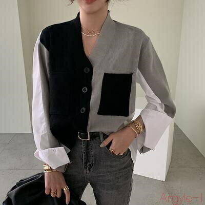 【送料無料】トップス レディース シャツ ニット カットソー きれいめ カジュアル 長袖 マルチカラー 異素材 ブラウス おしゃれ 可愛い フェミニン 切り替え かっこいい セー