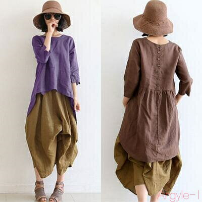 【送料無料】麻 リネン シャツ ブラウス 薄手 コットン トップス 袖あり レディース きれいめ おしゃれ 綿 チュニック 7分袖 フェミニン ナチュラル シンプル かわいい 半袖
