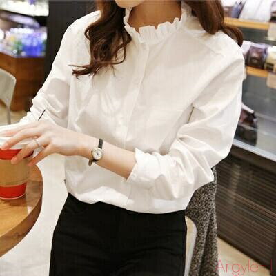 【送料無料】トップス レディース ブラウス きれいめ カジュアル おしゃれ シャツ 薄手 カットソー 大人 可愛い 長袖 フリル スタンドカラー 通勤 大きいサイズ 上品 韓国 コ