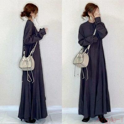 【送料無料】ロングワンピース レディース おしゃれ カジュアル ロング丈 ひざ下 ワンピ ブラック 黒 Aライン ドレス エレガント 上品 袖あり 長袖 韓国 ...