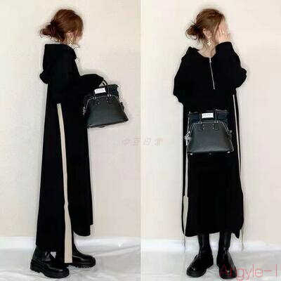 【送料無料】ワンピース レディース 袖あり 長袖 フード カジュアル ミモレ丈 おしゃれ 可愛い サイドライン ワンピ ドレス かっこいい ゆったり 体型カバー...