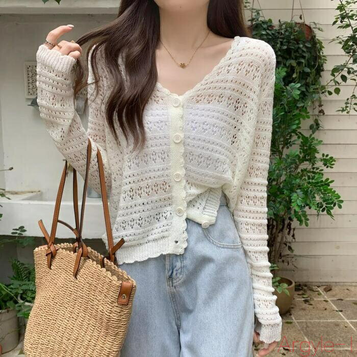 【送料無料】トップス ニット カーディガン アウター 羽織り カットソー 透かし編み クロシェ レディース 大人 可愛い きれいめ カジュアル 長袖 ベージュ ホワイト 白 イエ