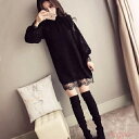 【送料無料】ワンピース 袖あり エレガント レース シアー タイト ミニ丈 きれいめ レディース ドレス 長袖 スリット 透け感 セレモニー 発表会 パーティ 二次会 ブラック